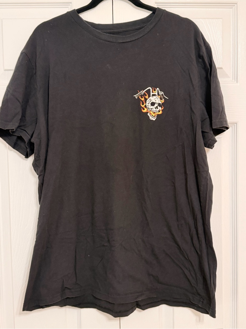 Wrangler Black Short-Sleeve Tee with Flaming Skull Graphic